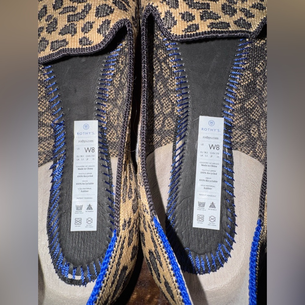 Rothy's Leopard Print Slip-On Flats with Royal Blue Trim - Picture 5 of 6